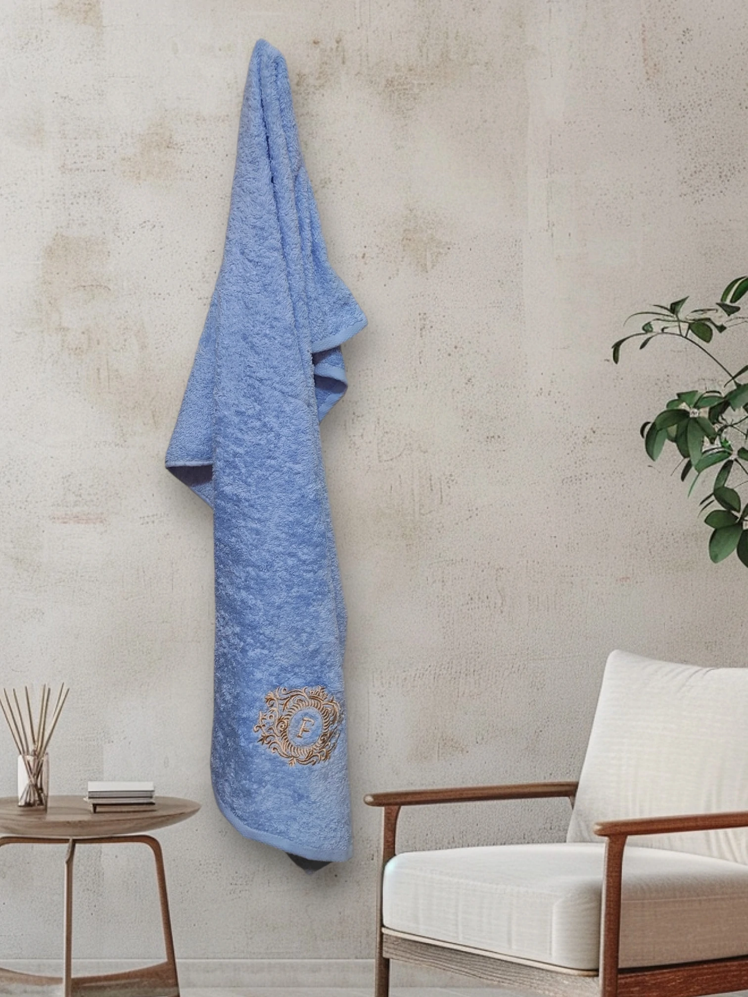 Premium Embroidered Cotton Bath Towel – Letter F